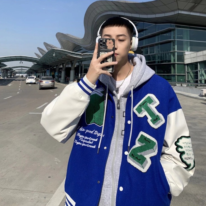 Áo Khoác Bóng Chày Chất Liệu Da Pu Thêu Họa Tiết Phong Cách hip hop Cá Tính Cho Nam