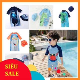 Bộ bơi liền bé trai 2-7 tuổi kèm  hình ngộ nghĩnh, Đồ bơi cho bé cao cấp vải co giãn cực tốt