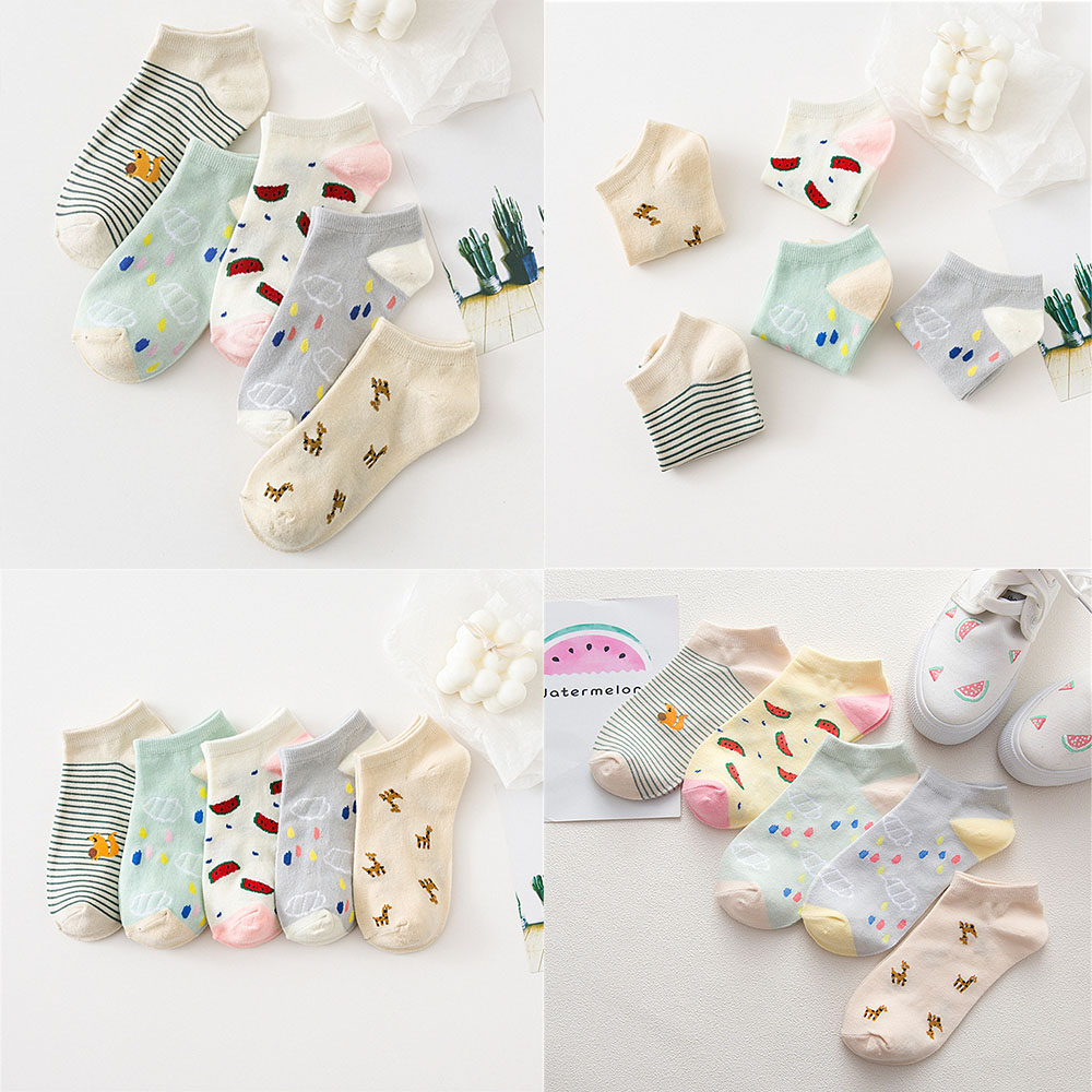 Set 5 đôi tất cotton hoạ tiết trái cây dễ thương thời trang cho nữ