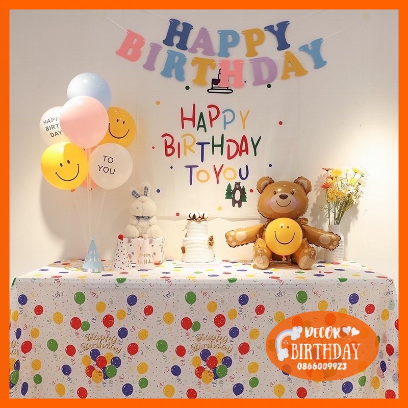 Khăn Trải Bàn Trang Trí Sinh Nhật, Tiệc Thôi Nôi, Đầy Tháng Cho Bé, Hoạt Tiết Bóng Bay Kích Thước 137cm x 237cm