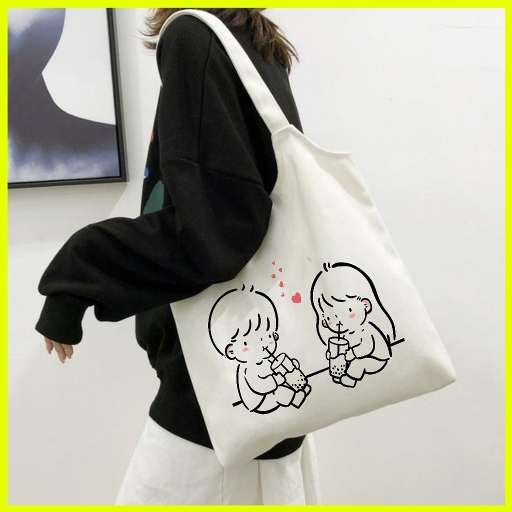 Túi tote đeo vai cute vải canvas giá rẻ đẹp đi học đi chơi TN79