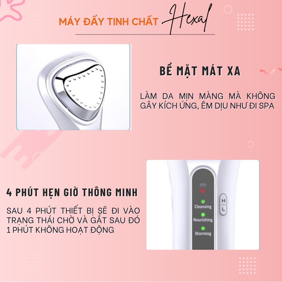 Máy đẩy tinh chất maxta mặt HC Hexal điện di ion cao cấp, massage - làm sạch sâu - dưỡng da - nâng cơ trẻ hóa làn da