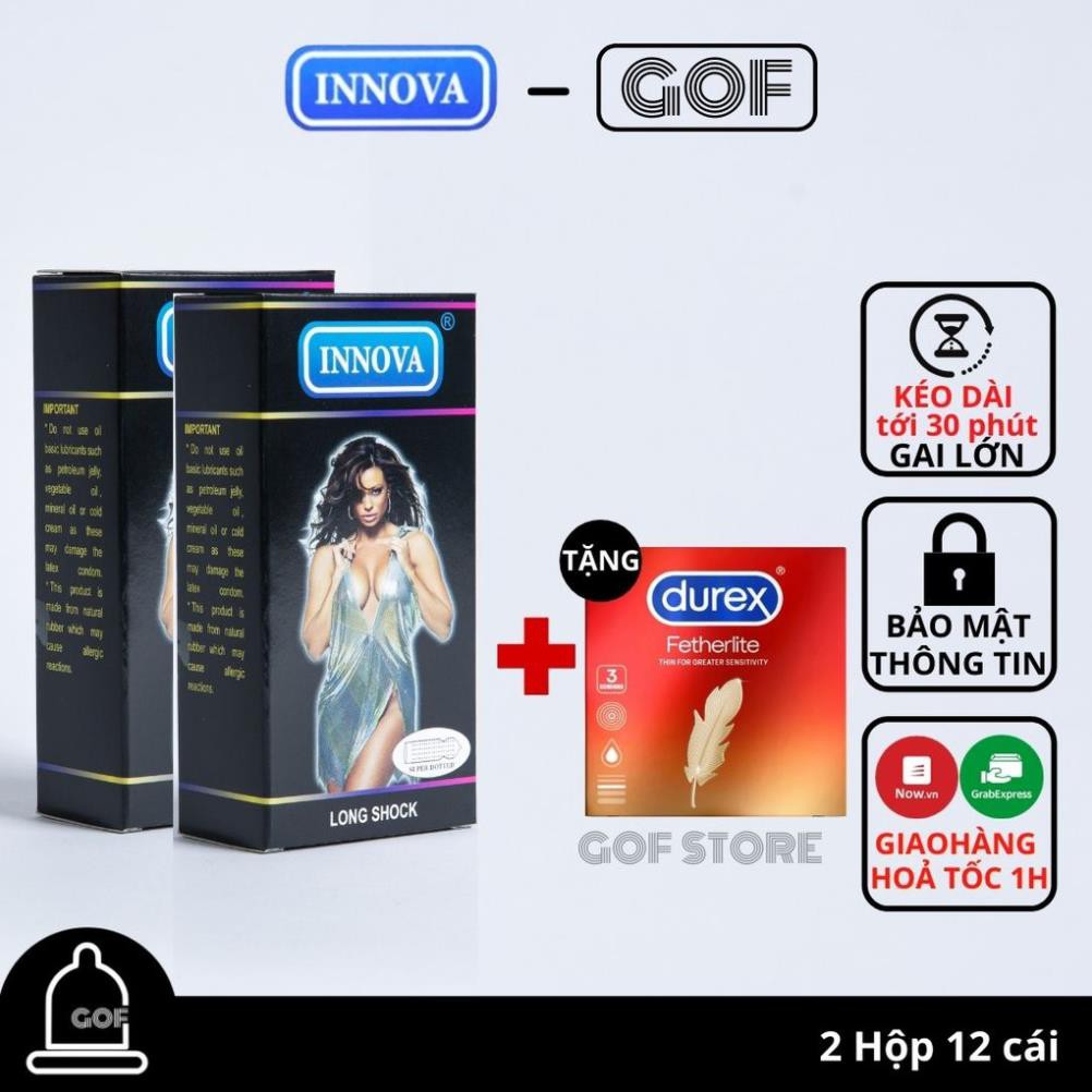 Mua 2 Bao cao su gai lớn Innova đen kéo dài thời gian Hộp 12c tặng bao cao su siêu mỏng Durex hộp 3c – GoF 👌