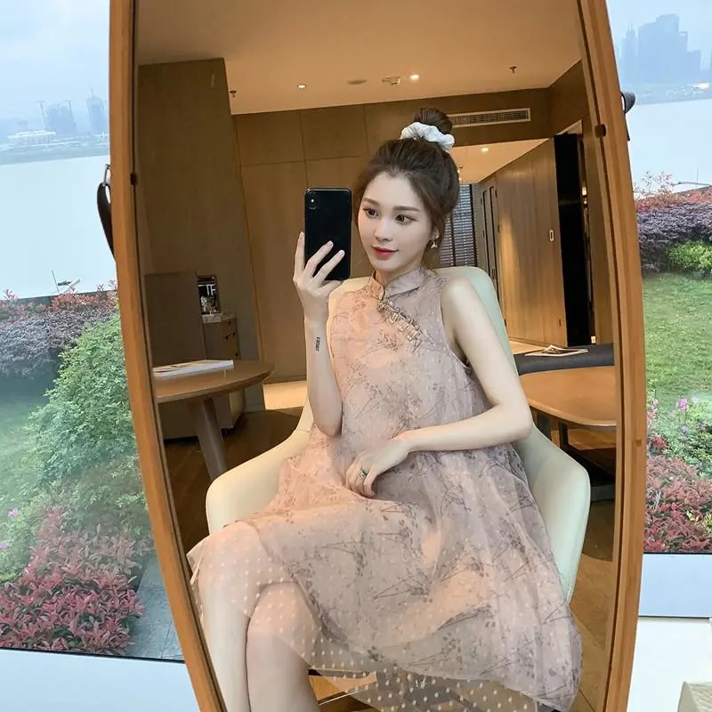 Đầm Chữ A Không Tay In Hoa Xinh Xắn Dành Cho Nữ 2021