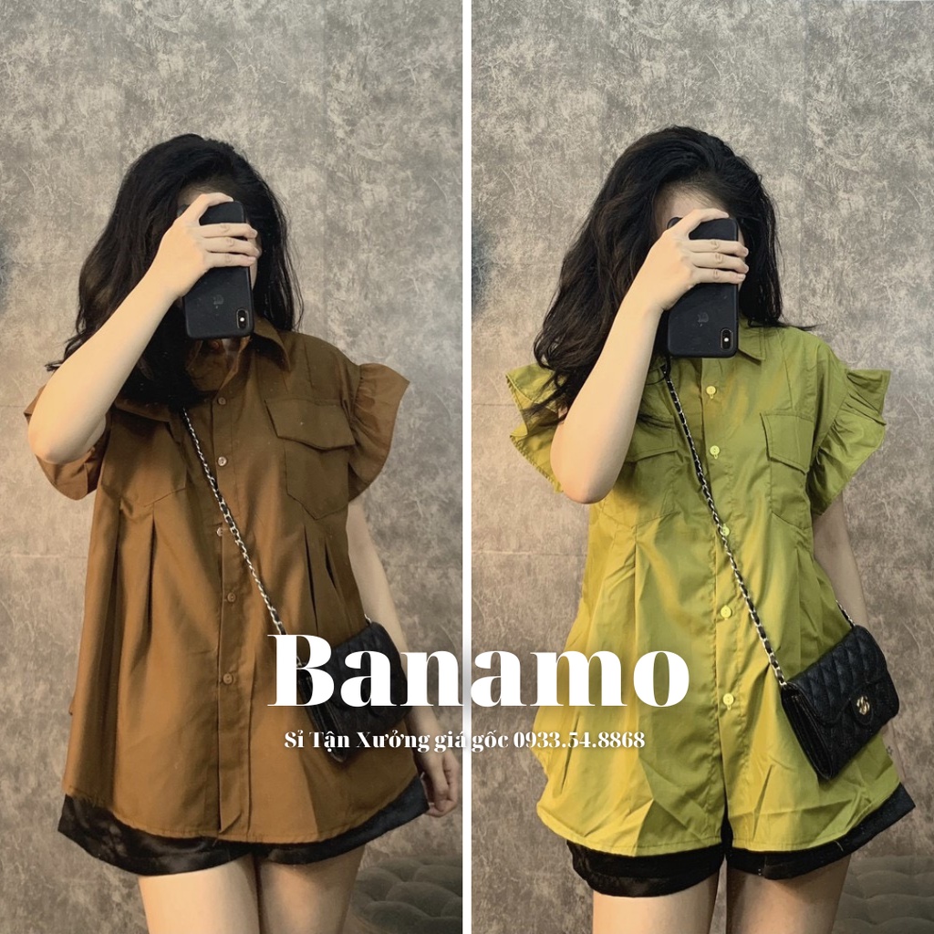 Áo sơ mi nữ cộc tay bèo cánh tiên hàng thiết kế thời trang Banamo Fashion sơ mi cộc tay bèo cánh tiên 3931