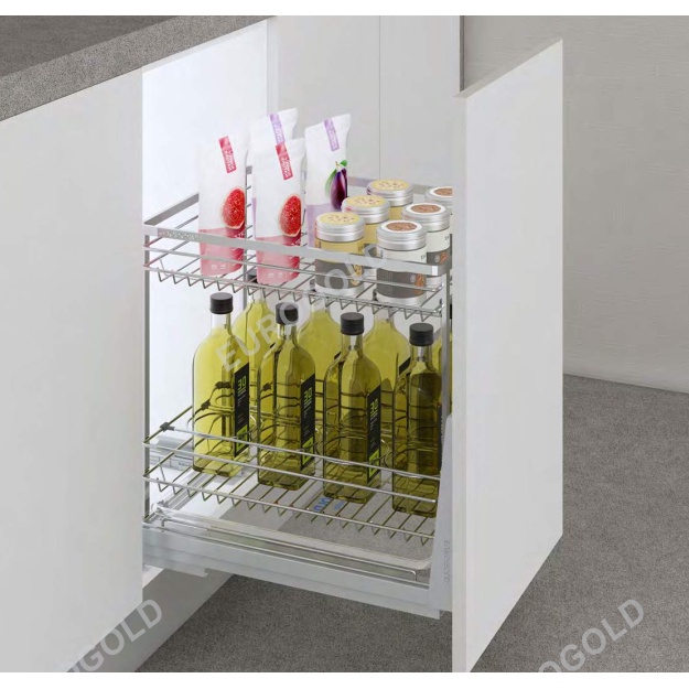 Kệ gia vị inox nan dẹt, ray trượt giảm chấn thông minh Eurogold