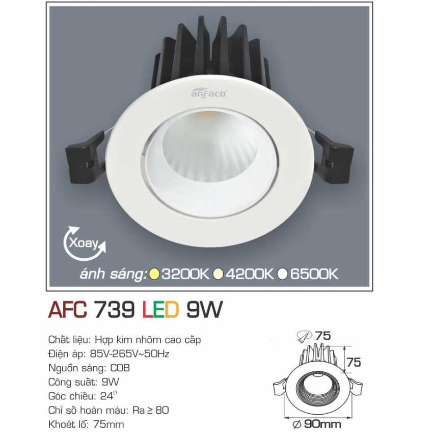 Downlight Led âm trần cao cấp Anfaco AFC 739 LED 9W
