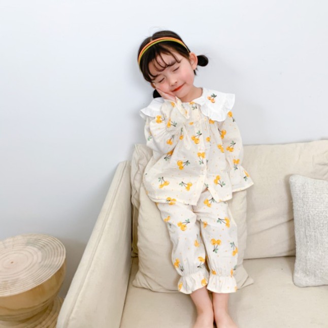 Bộ pizama dài tay cho bé gái | Họa tiết cherry | Mềm mịn | 9-23kg |