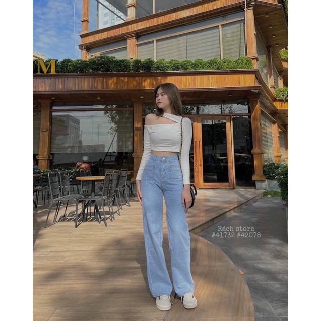Áo thun body crop tay dày khoét chéo ngực 938 / Quần baggy Qc ống rộng 2 túi vuông 5912