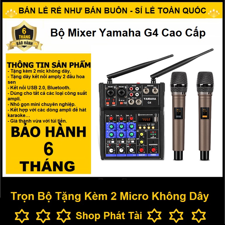 Bộ Mixer Yamaha G4 USB - Mixer Chuyên Karaoke, Livestream, Thu Âm Cao Cấp - Tặng Kèm 2 Micro Không Dây ( Ảnh Thật )