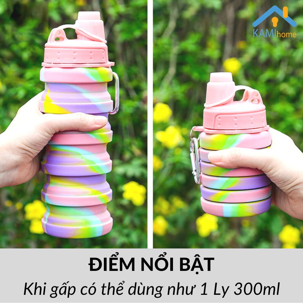 Bình nước có ống hút Silicon gấp gọn an toàn và chịu nhiệt nóng lạnh 500ml mã 22062
