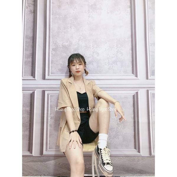 Áo Vét blazer 3 món Gồm Áo Vét Blazer Áo Crop Too 2s Quần Legging Ngố Bao Chất Vải Dày Form Đẹp Màu Nâu