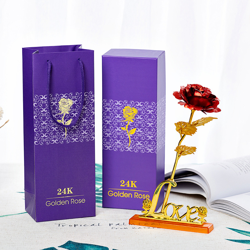 Hoa Hồng Mạ Vàng 24k Kèm Hộp Đựng Lãng Mạn Dùng Làm Quà Tặng Valentine