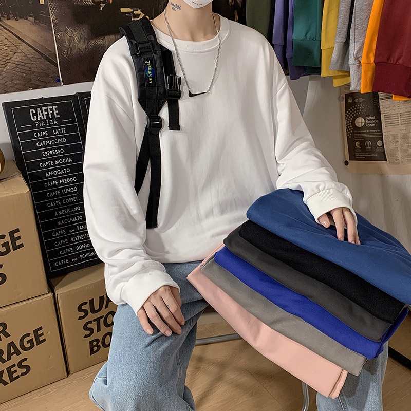 Áo Sweater Cổ Tròn Thời Trang Cho Cặp Đôi 1900680Áo Thun Dáng Rộng Màu Sắc Đơn Giản Dễ Phối Đồ Cho Nữ