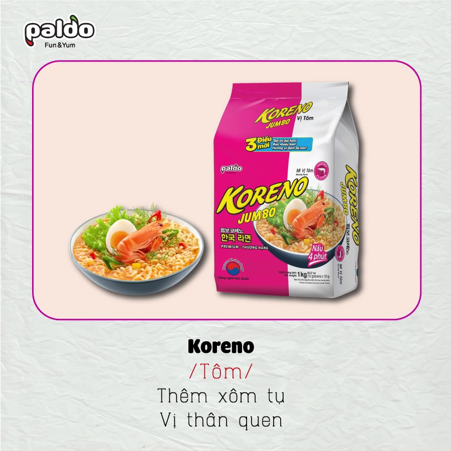 Mỳ cay Hàn Quốc Koreno bịch 1kg (10 gói mì) vị bò cay/ kim chi/ gà/ tôm - Mỳ cay Koreno JUMBO ENH001