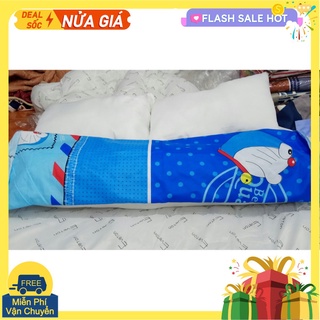 Vỏ gối ôm mẫu doremon tem thư,kích thước 35x100cm,vải cotton poly mềm mịn