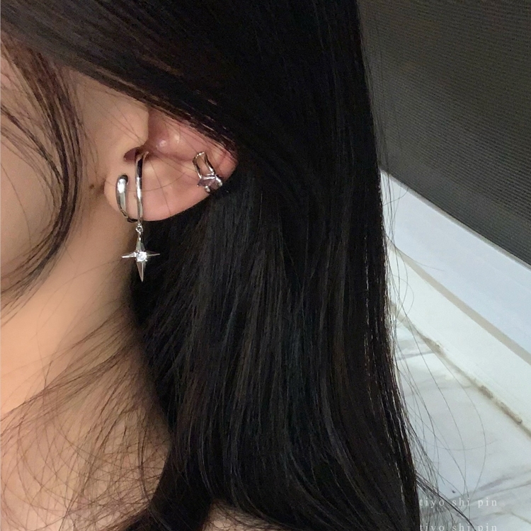 Bông Tai Bạc Hình Chữ Thập Không Đục Lỗ Phong Cách Hàn Quốc unisex