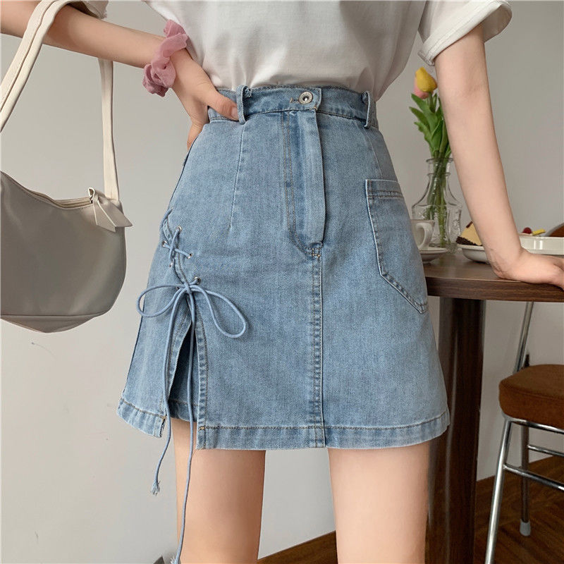 Summer Korean Style Ins High Waist Split Denim Skirt Women Was Thin All-match Bag Hip A-line Skirt Short Skirt Tide