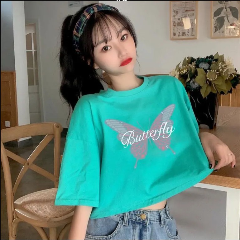 Áo croptop tay ngắn thiết kế dáng rộng che khuyết điểm thời trang