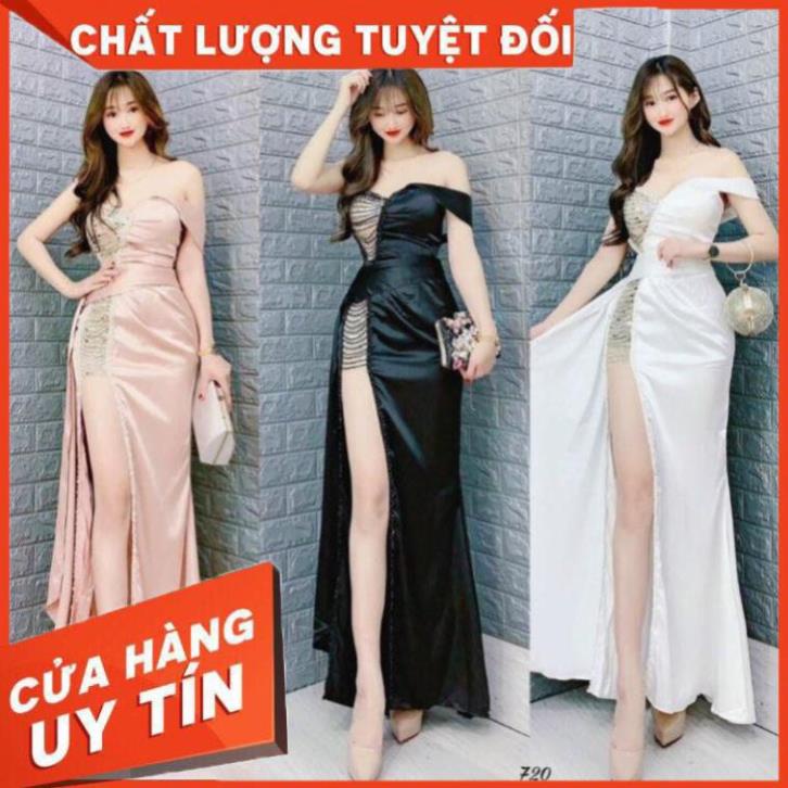 Đầm maxi dự tiệc body cách điệu cúp vai xẻ đùi gợi cảm - size M/L (có ảnh/video thật) MS244V