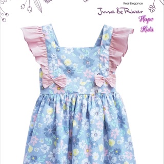 Váy / đầm hoa xanh June & River phối cánh tiên hồng (3-8 tuổi)