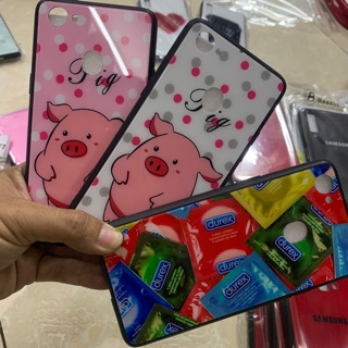 Ốp lưng oppo F7 heo xinh mặt kính bóng