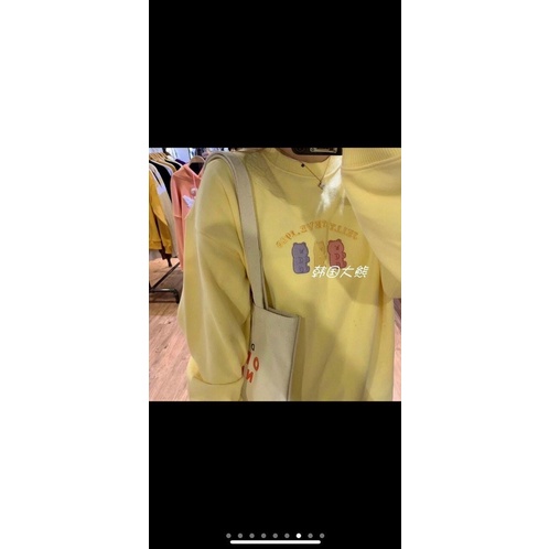 Áo sweater nữ form rộng cổ tròn thêu gấu, Áo hoddie nỉ bông thời trang thu đông phông cách Ulzzang | BigBuy360 - bigbuy360.vn