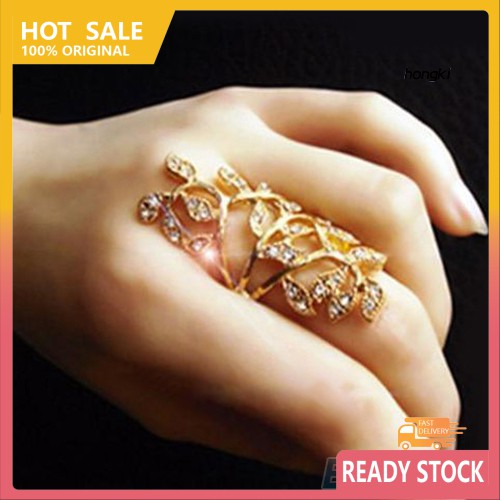 Nhẫn đốt ngón tay hình chiếc lá đính đá thời trang cho nữ