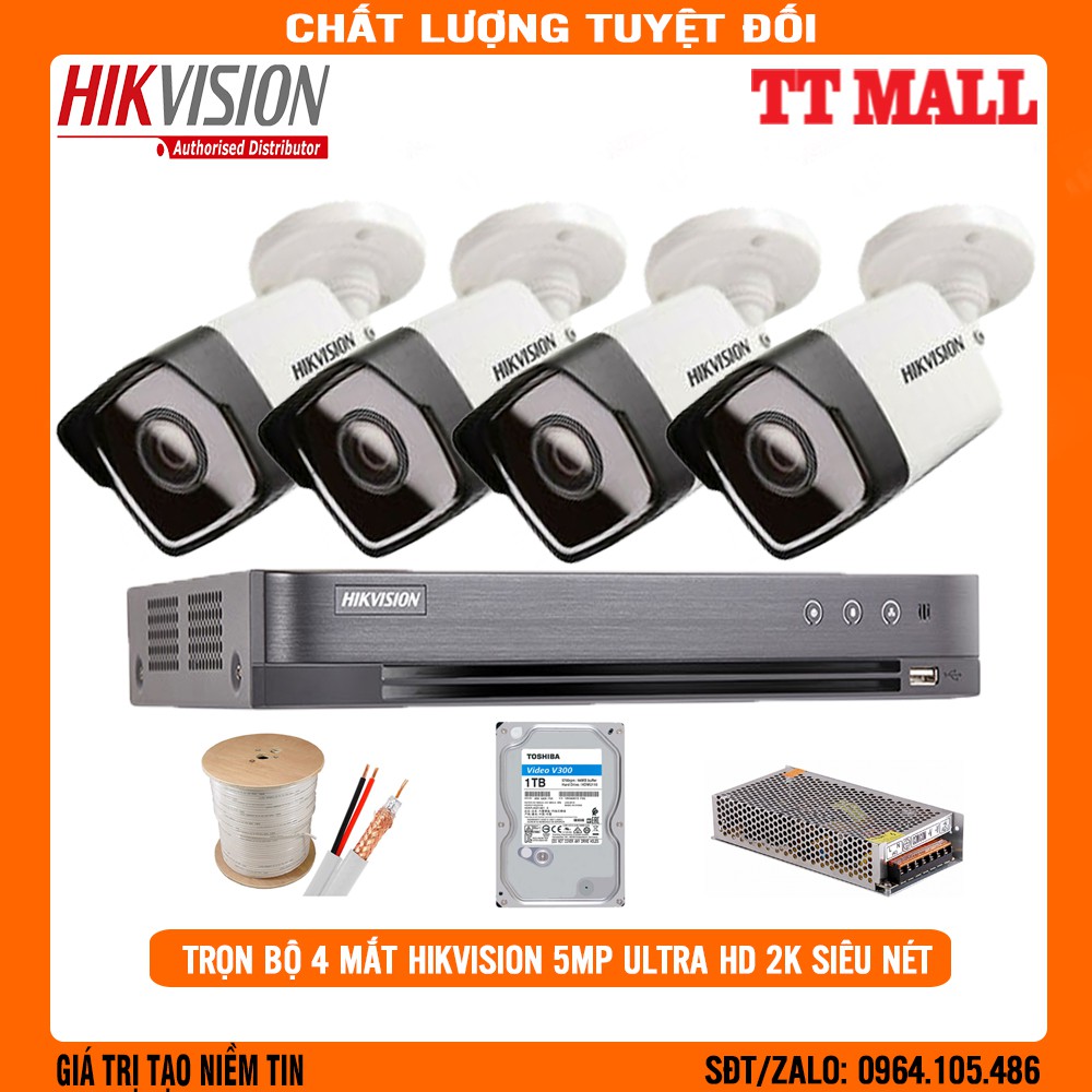 {CAMERA VỎ SẮT} TRỌN BỘ 4 CAMERA HIKVISION 5.0MP ULTRA 2K - NÉT NHẤT HIỆN NAY - HÀNG CHÍNH HÃNG - BẢO HÀNH 2 NĂM