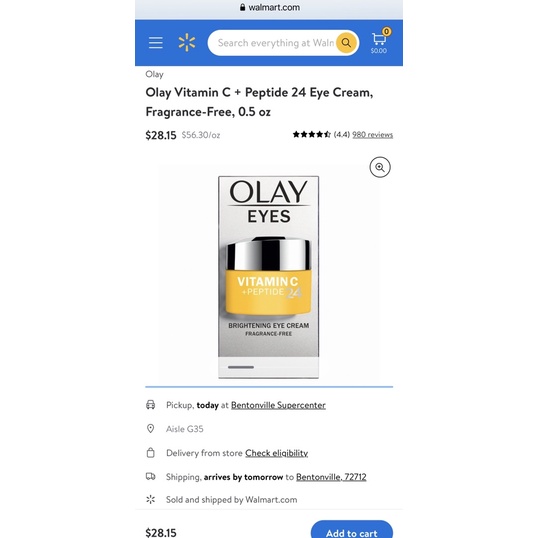 Kem dưỡng trắng da vùng mắt Olay Vitamin C + Peptide 24 Brightening Eye Cream 15ml Hàng Mỹ