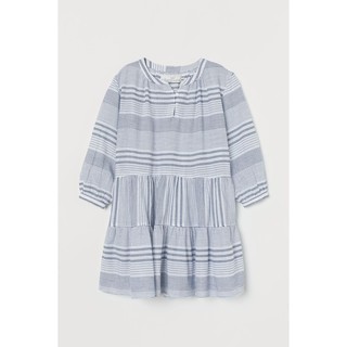 Váy thô đũi dài tay trắng sọc xanh HM H&M _hàng chính hãng authentic