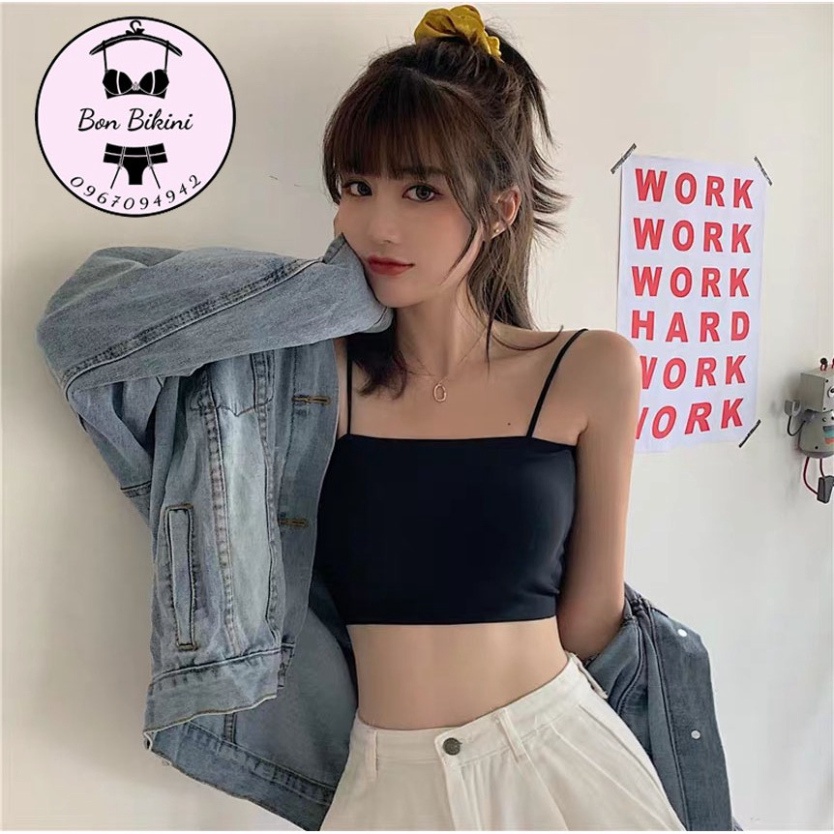 Áo Bra Nữ Quây 2 Dây Su Trơn Đệm Mỏng Dáng Ôm Bao Mát Mịn Freesize &lt;55kg