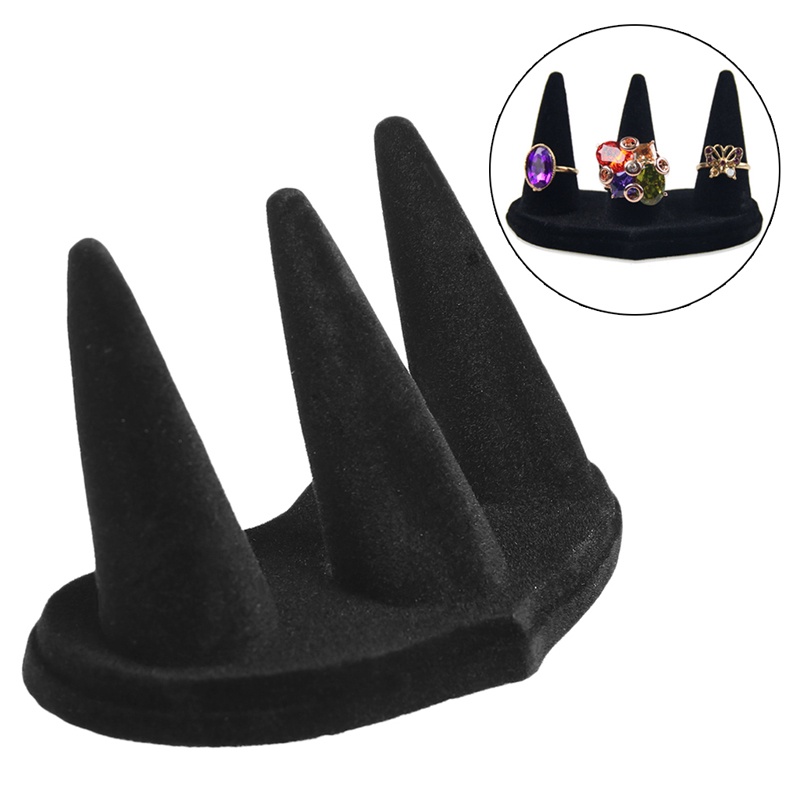 Giá Trưng Bày Nhẫn 3 Ngón Tay Bằng Nhung Đen Mới