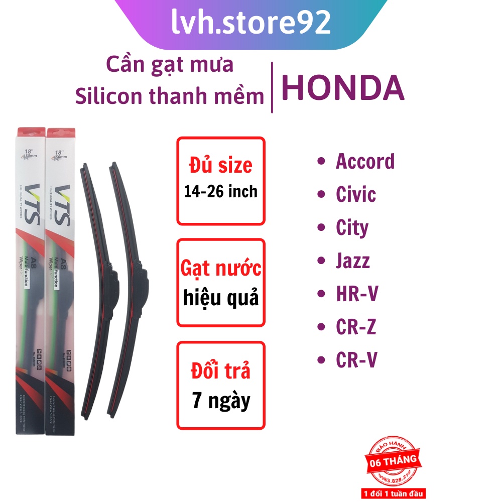 Bộ cần gạt mưa Silicon thanh mềm cao cấp dòng xe Honda: Accord, Civic, City, CR-V, Jazz - lvh.store92