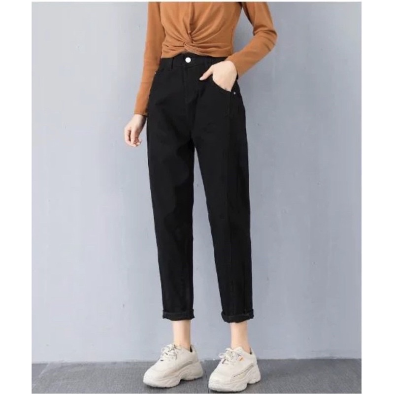 Quần bò baggy đen trơn cạp cao chất siêu đẹp đủ sz SML