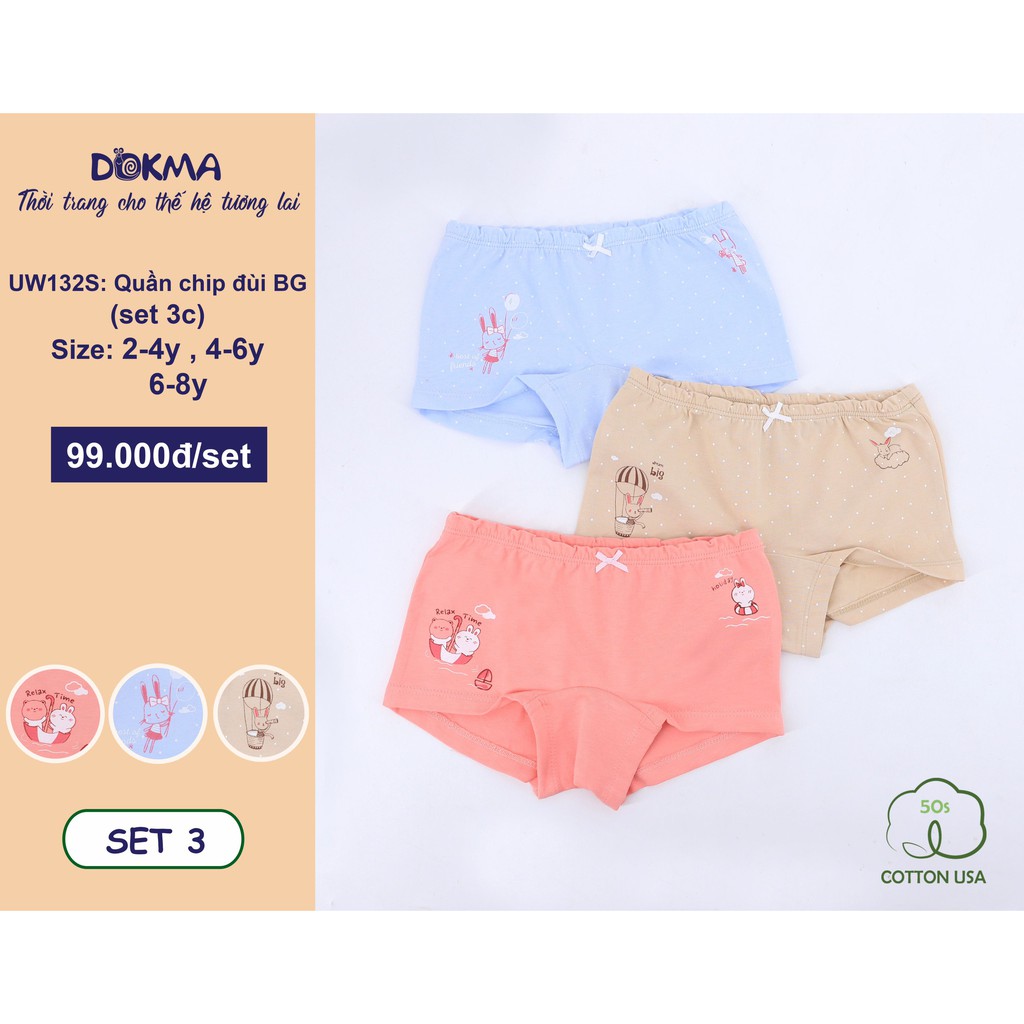 Dokma - Quần chip đùi set 3c bé gái 2-12y UW132