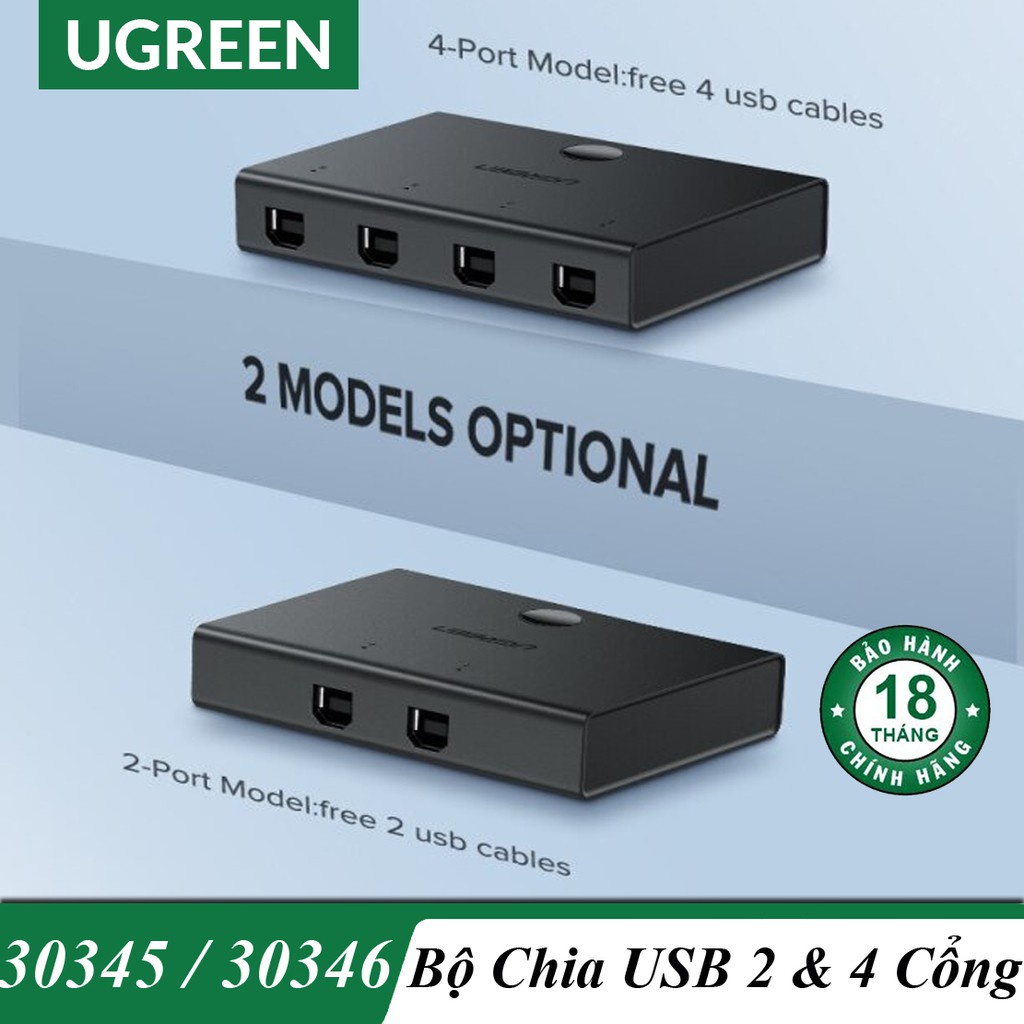 Bộ chia sẻ dữ liệu 4 máy tính dùng chung 1 máy in UGREEN US158 30346 30345 15149