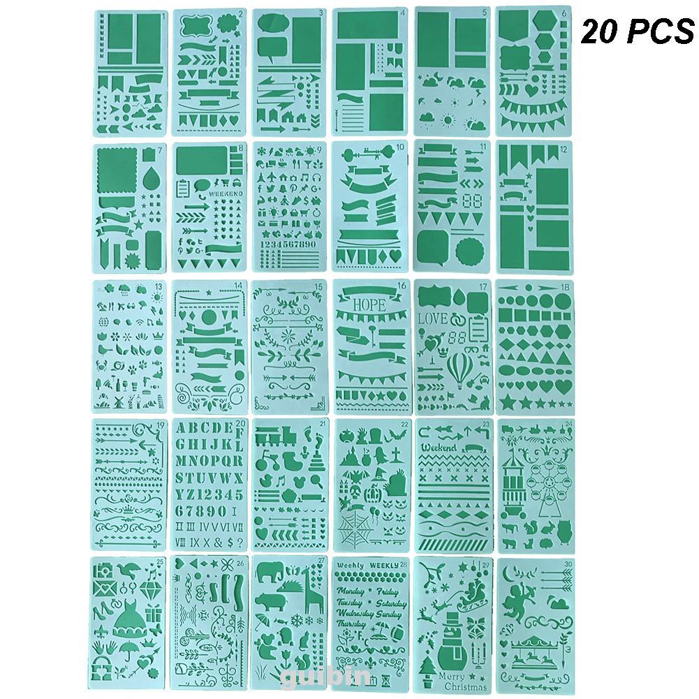 20pcs Journal Stencils Plastic Scrapbook Drawing Template Art Notepad Planner Stationery Office Supplies