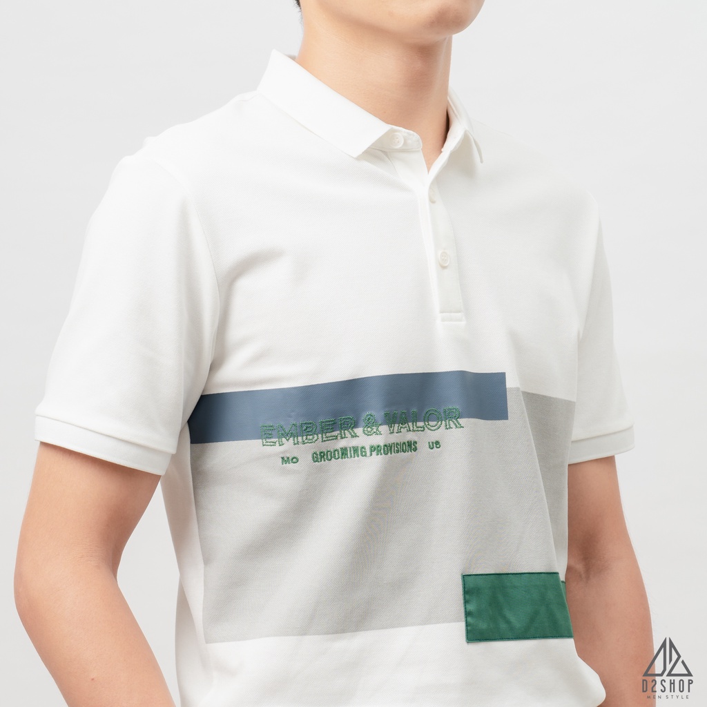 Áo thun polo nam D2shop,  áo polo nam phối ngực thêu thêu chữ EMBER&VALOR, màu đen