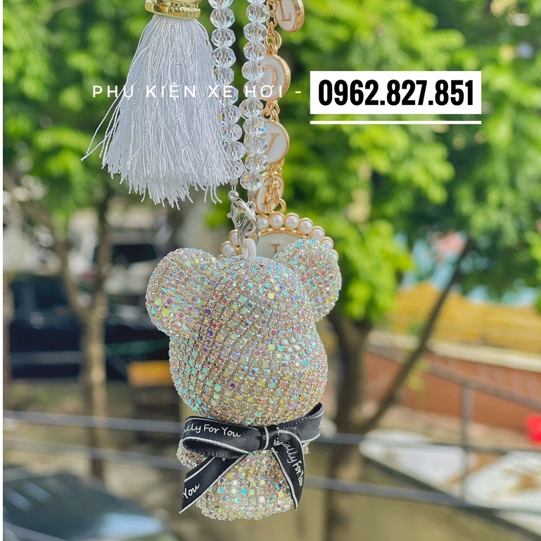 Dây Treo Trang Trí Gương Chiếu Hậu Xe Hơi - Khánh Treo Gương Đính Đá Gấu Gloomy