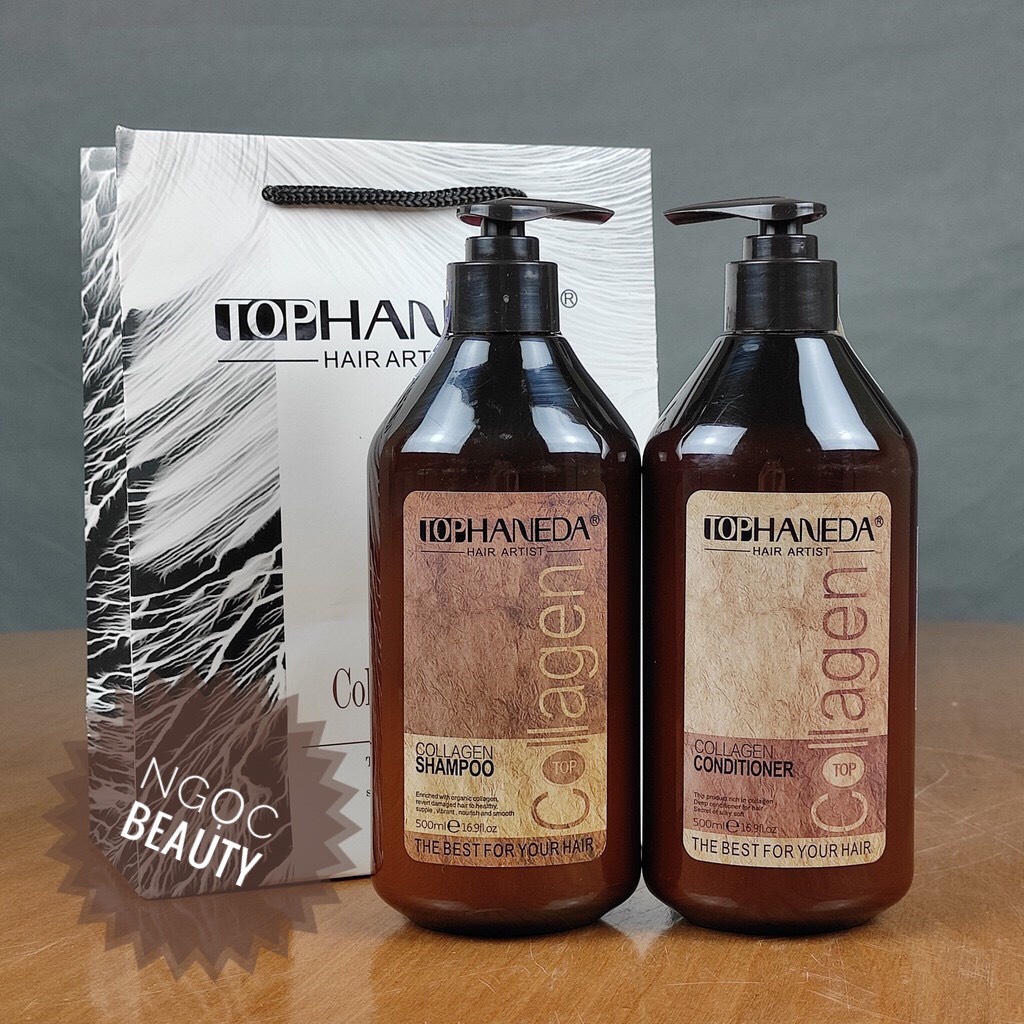 Cặp Dầu Gội Xả Top Haneda Collagen 500ml chính hãng siêu mềm mượt giảm gãy rụng tóc