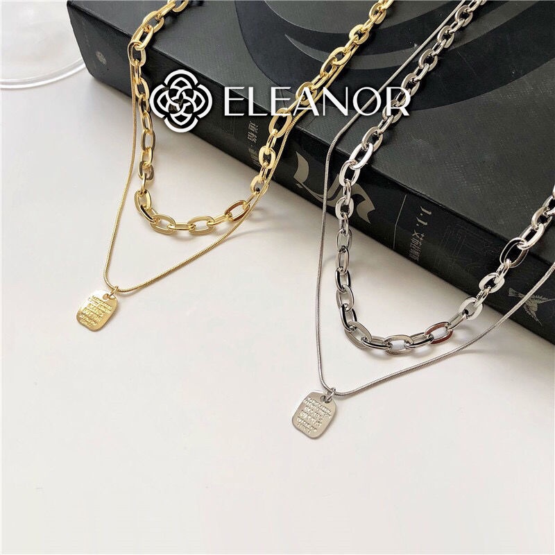 Dây chuyền layer nữ titan Eleanor Accessories sợi kép mắt xích mặt khắc chữ phụ kiện trang sức 3434