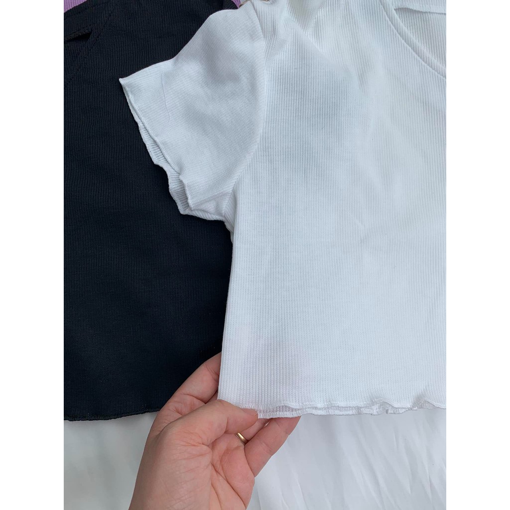 [ẢNH SHOP CHỤP] ÁO CROPTOP FREESHIP 50K Áo croptop cúc cài viền bèo cực xinh