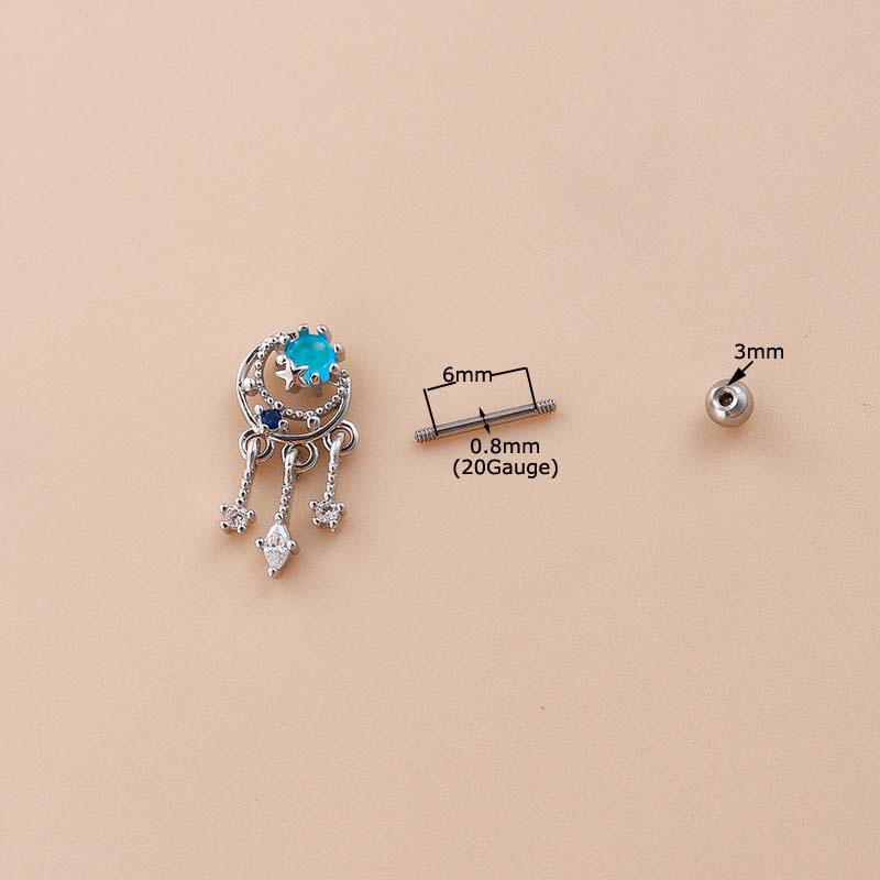 1 Khuyên Xỏ Sụn Tai Bằng Thép Không Gỉ 20Gauge Màu Xanh Dương