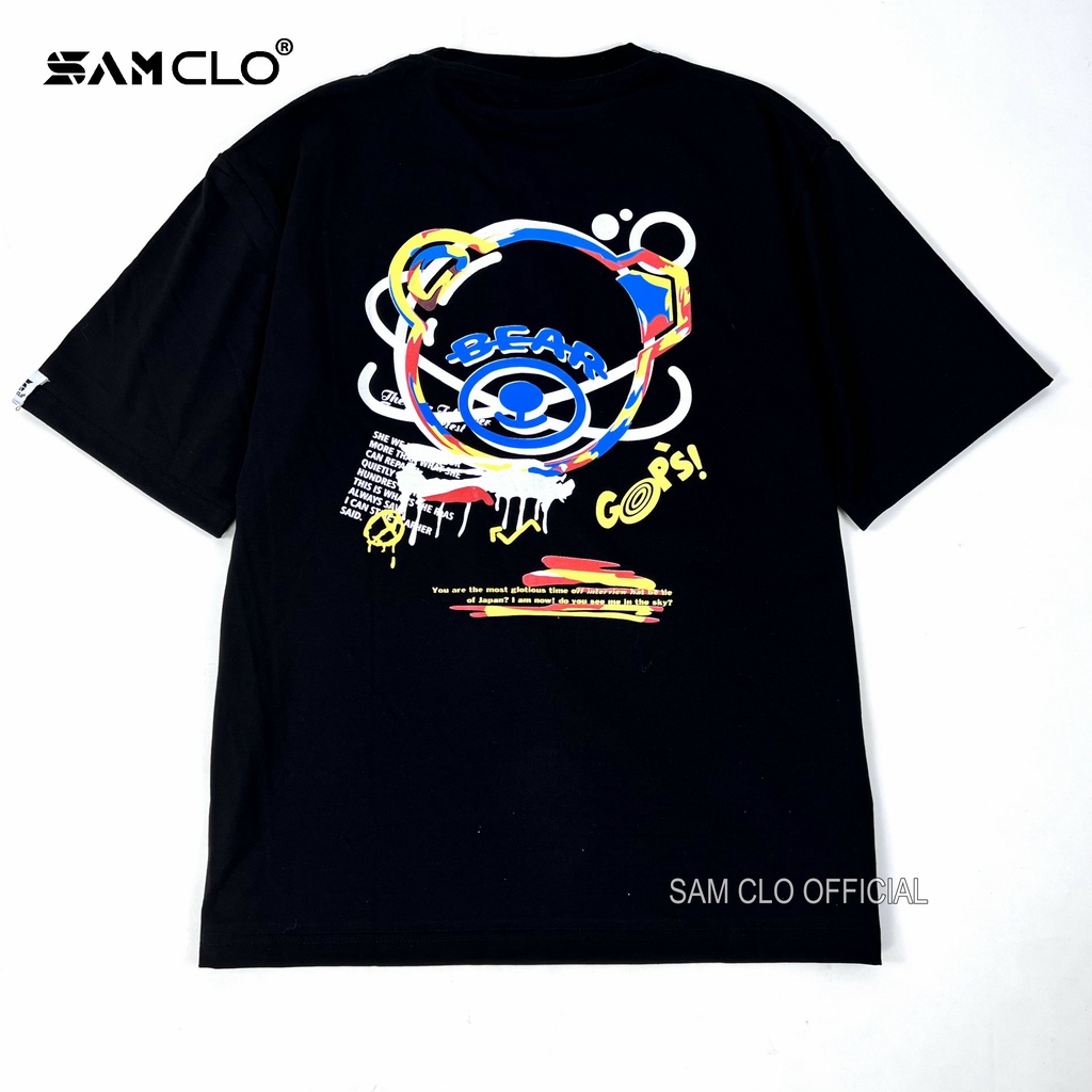 Áo thun nam nữ tay lỡ SAM CLO form rộng Unisex, mặc cặp, nhóm GẤU BEAR 80% cotton