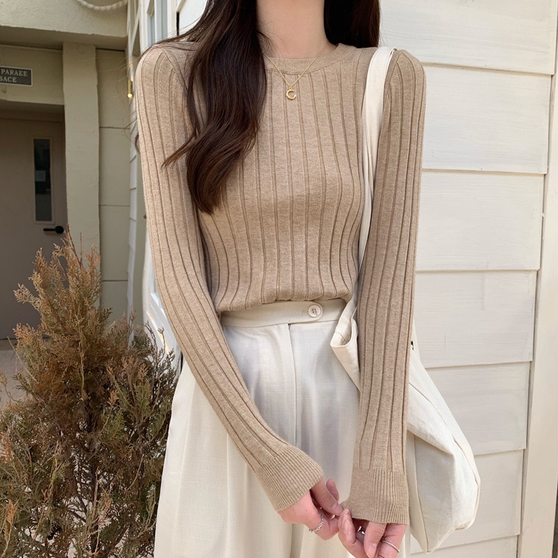 Áo sweater Dệt Kim Tay Dài Cổ Tròn Màu Trơn Thời Trang Thu Đông Hàn Quốc Mới Cho Nữ