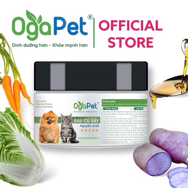 Đồ Ăn Vặt Cho Chó Mèo OgaPet, Rau Củ Sấy Nguyên Chất Hộp Lớn 100 GR, Cung Cấp Chất Xơ Hiệu Quả