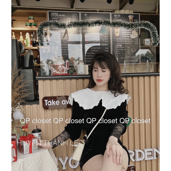 Áo nhung cổ ren to