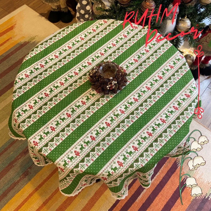 Khăn trải bàn giáng sinh dễ thương ấm áp họa tiết noel xanh KB-C01