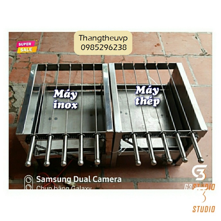 Bếp nướng than hoa lò nướng than ngoài trời quay tự động bộ 5 xiên đơn 1 xiên 3 inox